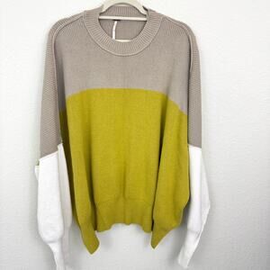 Free People Womens Easy Street Sweater Size M Color Block Winter Boho Tan Lime